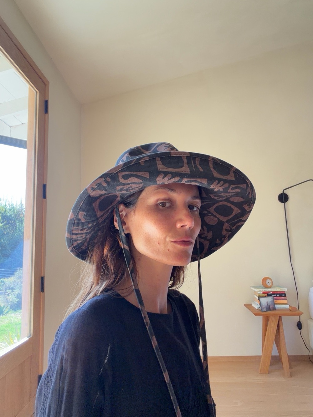 Lack Of Color Kids Wide-Brim Hat in Black and Brown Abstract Print - Picture 5 of 7
